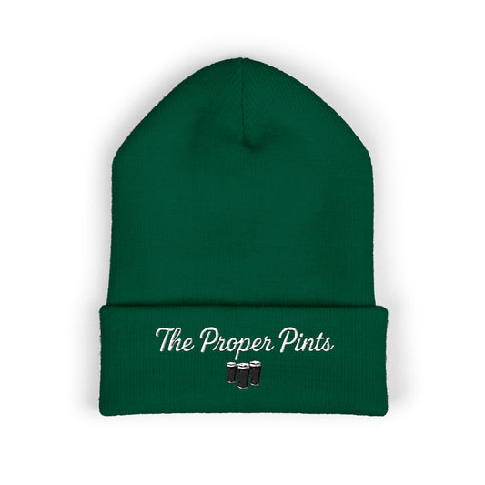 Embroidered 'The Proper Pints' Cuffed Beanie — Cozy Pub-Inspired Knit Hat