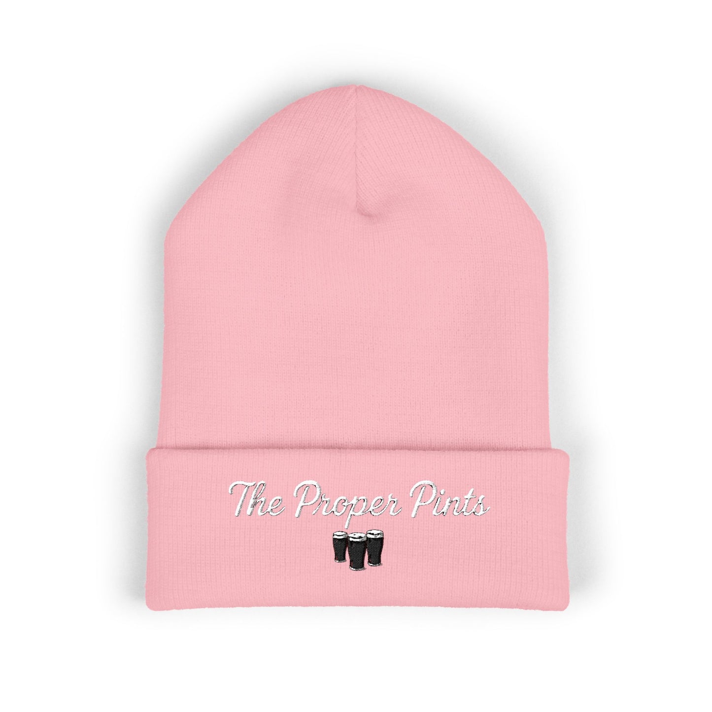 Embroidered 'The Proper Pints' Cuffed Beanie — Cozy Pub-Inspired Knit Hat