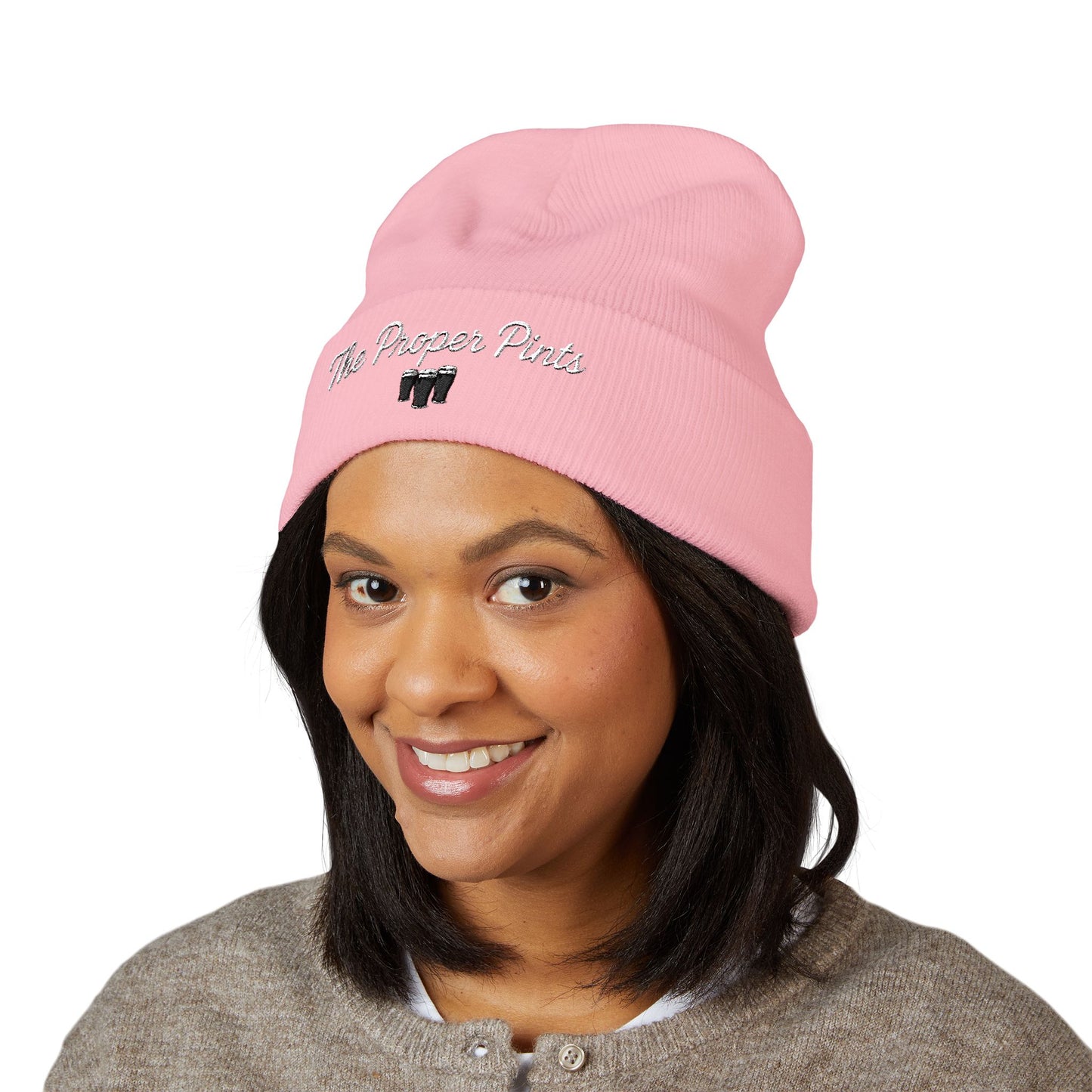Embroidered 'The Proper Pints' Cuffed Beanie — Cozy Pub-Inspired Knit Hat