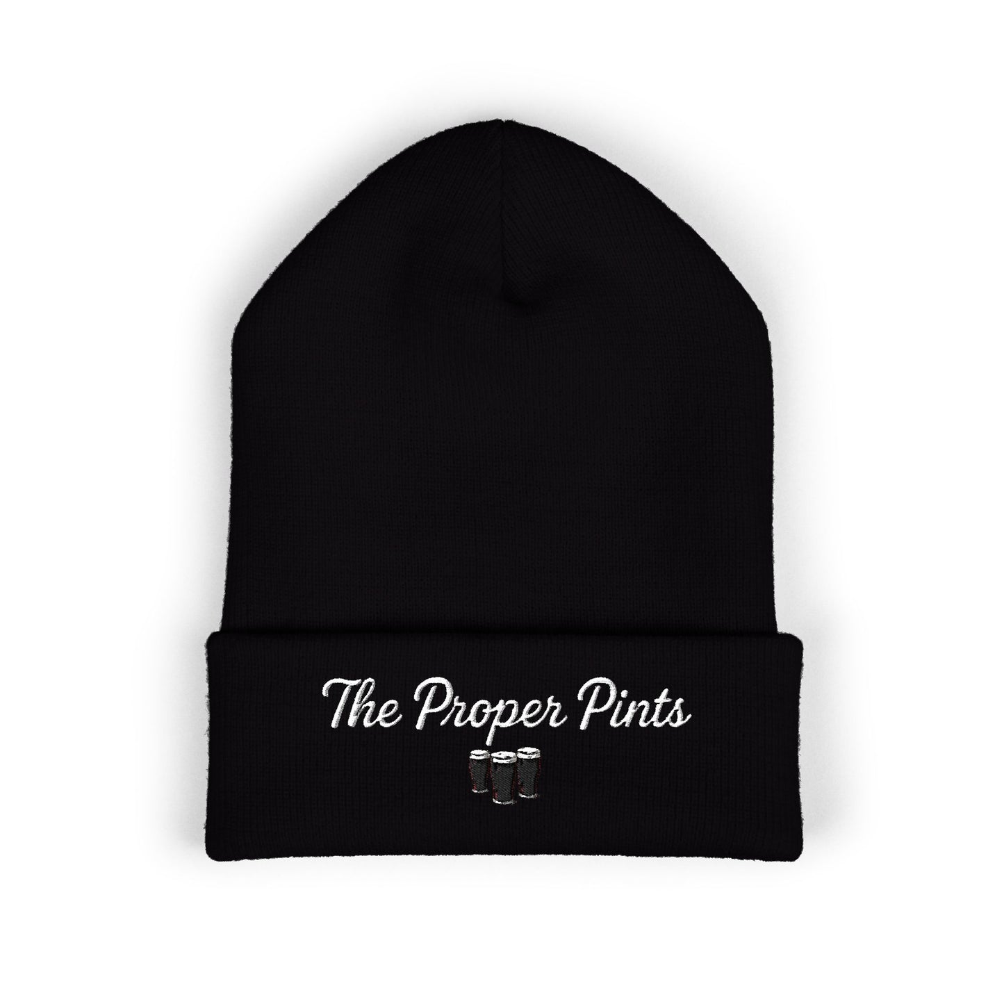 Embroidered 'The Proper Pints' Cuffed Beanie — Cozy Pub-Inspired Knit Hat