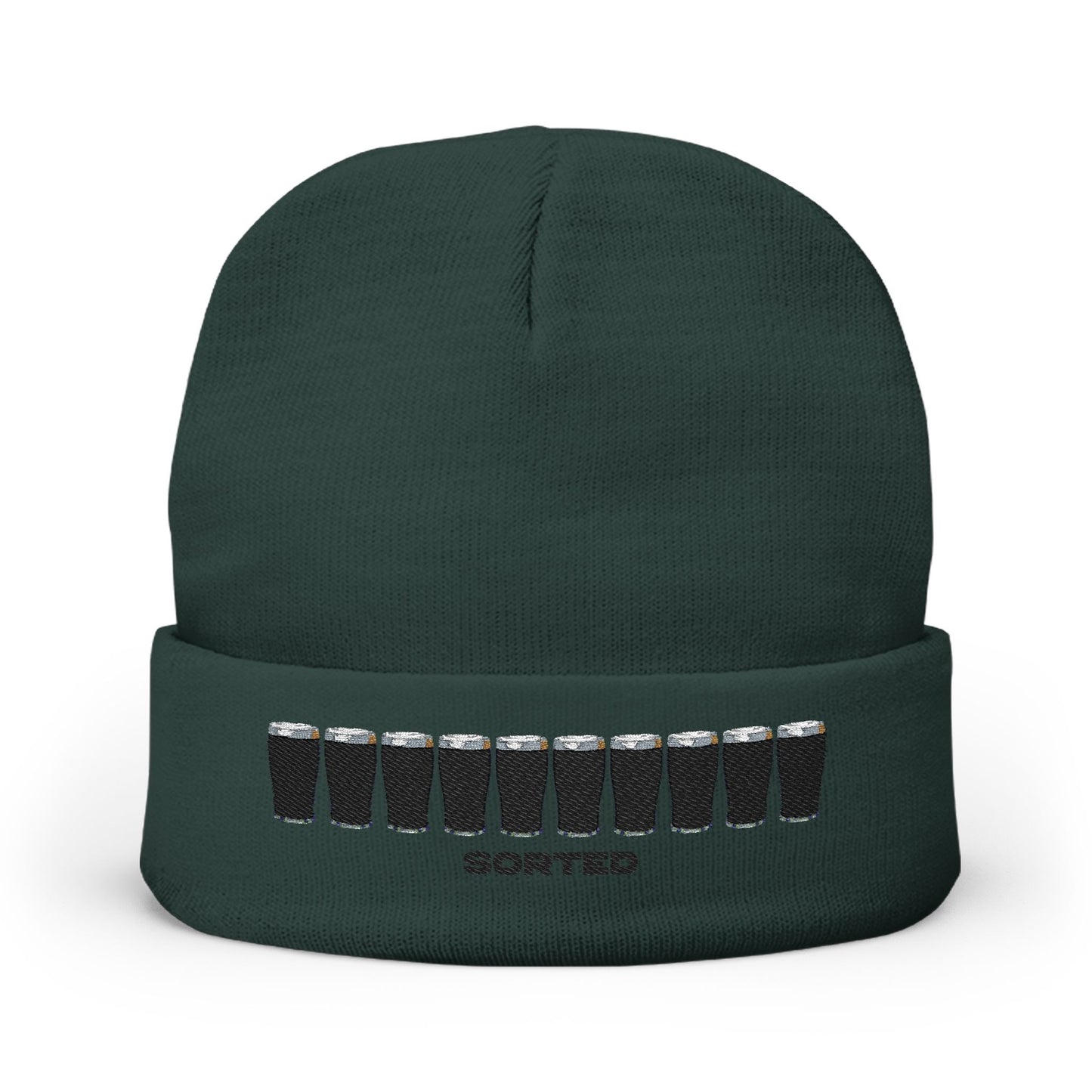 Knit Beanie with Guinness Pints Embroidery