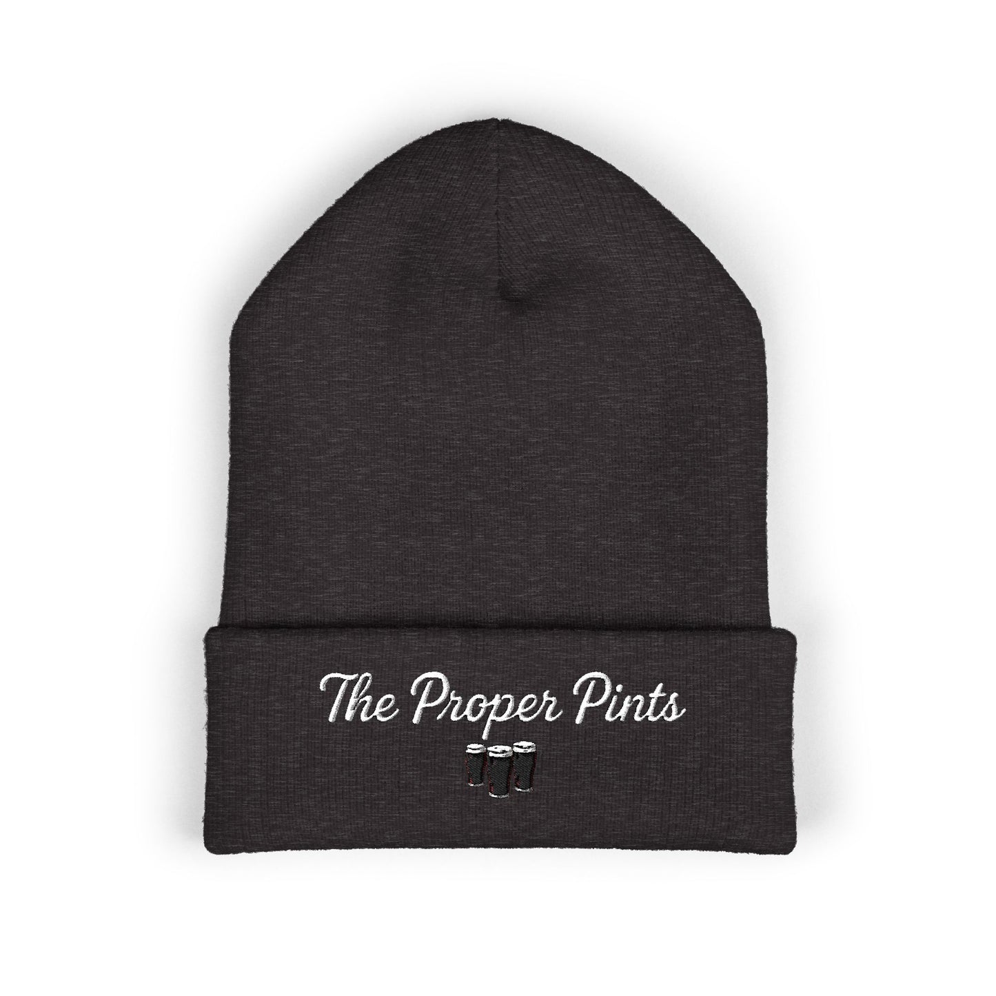 Embroidered 'The Proper Pints' Cuffed Beanie — Cozy Pub-Inspired Knit Hat