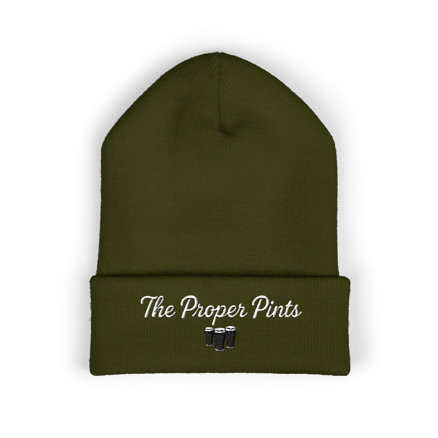Embroidered 'The Proper Pints' Cuffed Beanie — Cozy Pub-Inspired Knit Hat